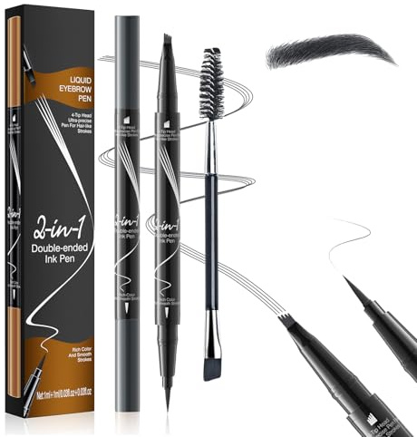 Augenbrauenstift, Microblading Augenbrauenstift mit 4 Gabelspitzen, Wasserfest & Langanhaltend, 2-in-1 Augenbrauen- & Eyeliner-Stift für natürlichen 3D-Effekt (Grau)