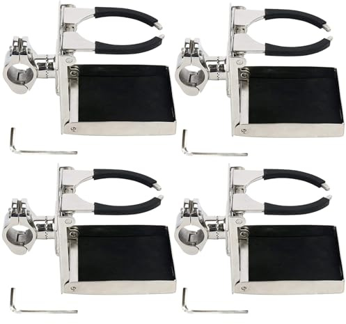 FreeTec Lot de 4 porte-gobelets pliables réglables en acier inoxydable - Pour marine, bateau, caravane, voiture - 55 à 75 mm - Rail vertical ou horizontal