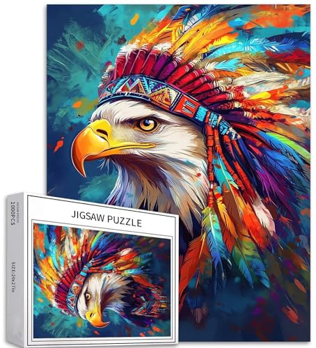 Puzzle coloré de 1 000 pièces pour adultes - Coiffe à plumes - Jeux d'activités familiales - Puzzle coloré pour décoration d'intérieur - Cadeaux de 50,8 x 68,6 cm
