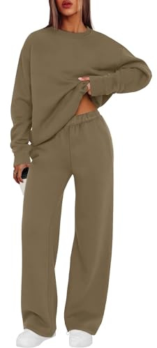 XIEERDUO Sweat Suits for Womens 2 Piece Plus Size Lounge Sets Casual Matching Sets Loose Fit Sweatshirts Luxury Outfits Chocolate Brown Fall Clothes Travel Outfits Khaki 2XL