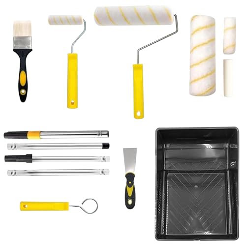 Hausmalerset | Große Malerrolle - Ergonomischer Flusenfreier Kantenstreicher Mit Teleskopstiel Und Abstreifgitter Für Popcorn-Decken Reparatur Fassade Und Außenbereich