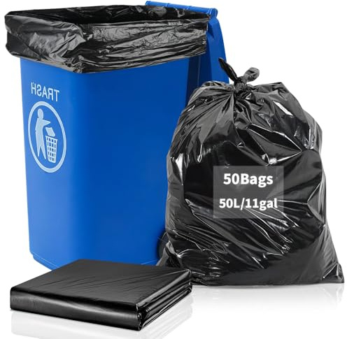 50 Stück Müllbeutel 50 Liter Große Müllbeutel Kunststoff Schwarz Müllsäcke Müllsäcke Müllbeutel für den täglichen Gebrauch, Küche, Zuhause, Büro, Restaurant