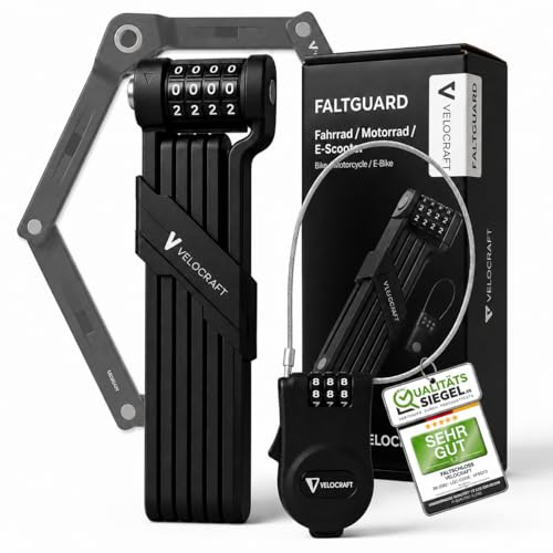 Velocraft Faltschloss Fahrrad 90 cm – Extra Sicheres Zahlenschloss (4-stellig) – 7 mm Stahl – inkl. Halterung & Mini Kabelschloss – für E-Bike, Scooter & Citybike
