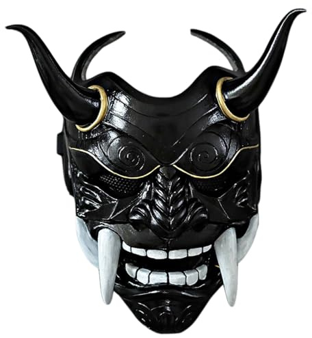Masque du diable, masque Oni, effrayant plein visage en latex japonais hannya avec et corne de bœuf, 11x9, 5 Masques de diable d'horreur pour Halloween, mascarade, accessoires cosplay