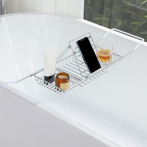 Machtiging Plateau Baignoire,Tablette Baignoire,Plateau De Baignoire Extensible,AntidéRapant,ImperméAbles,Universel,Stable Et Robuste,pour Verre,TéLéPhone,Tablette