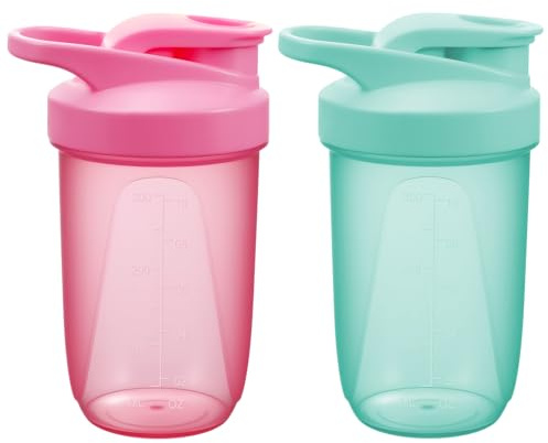 Alaoo Botella Mezcladora,400ML 2PCS Vaso de Batido de Proteína en Polvo con Bola Mezcladora, Coctelera Proteínas a Prueba Fugas para Fitness, Deportes, Gimnasio, Botellas de Bebidas (Esmeralda + Rosa)