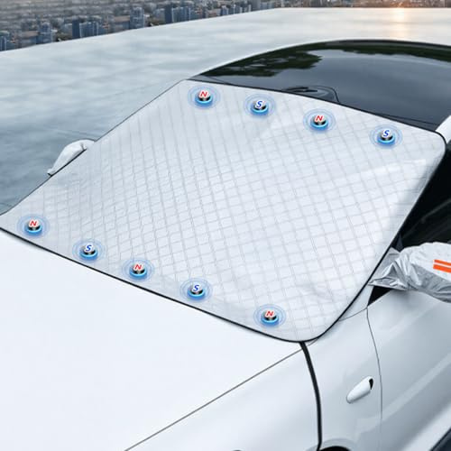 Windschutzscheibe Magnetische Schneedecke Verdicken Frost Eis Schnee Beschützer für Winter Vollschutzautoabdeckung mit Seitenspiegelabdeckung Reflektierende Streifen Autos Sonnenschutz (B, 116x160cm)