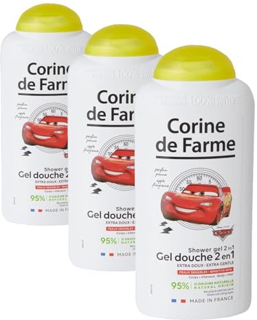Corine de Farme - Gel Douche Extra-Doux Cars Disney - Gel Lavant 2-En-1 Corps et Cheveux pour Enfant - Formule Peau Sensible, Clean Beauty, ne Pique pas les Yeux - Flacon Recyclable 300ml (Lot de 3)