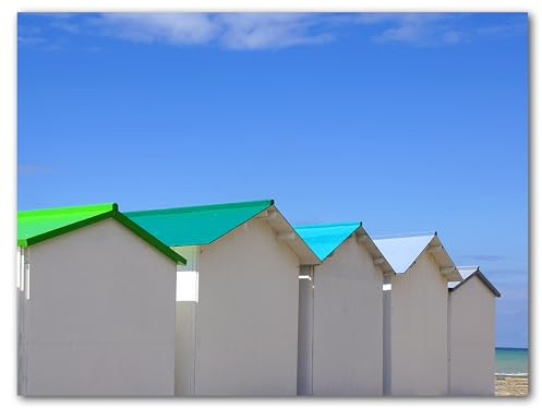 Glücksvilla Quadro da parete – casetta da spiaggia in Normandia 10 – (immagine in vetro acrilico 5 mm, 40 x 30 cm) Stampa artistica tedesca – Francia mare maritim Bretagna spiaggia