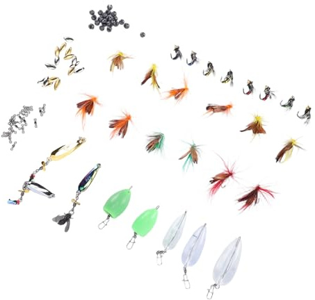 RiToEasysports Kit de Señuelos de Pesca con Mosca, Juego de Cebo de Plástico y Plumas con 88 Piezas para Pescadores de Trucha y Lubina, Pesca de Agua Dulce Salada