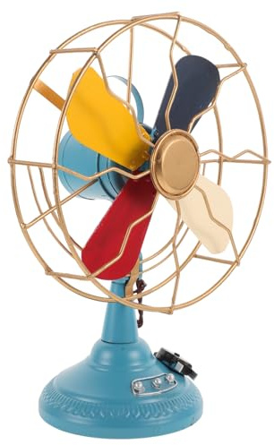 FRCOLOR Modelo de Ventilador de Mesa Retro de Hierro Metálico, Tamaño Mediano, Color Multicolor, Adorno Vintage para Decoración de Escritorio y Hogar, Decoración de Abanico Estilo