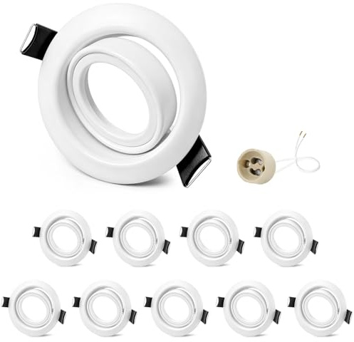 GeyouLux 10x Einbaustrahler GU10 Einbaurahmen Weiß, Lochmaß 68–75 mm | 45° schwenkbar, Eisen Rahmen, Ø87mm flach Deckenspots, Rund, mit 230V GU10 Fassung, max.50W, Ohne Leuchtmittel