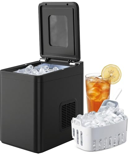 HOMCOM Ice Maker Machine Countertop, 12kg/24H, 9 Cubes in 7 Mins, 2 Sizes, Self-Cleaning Compact Ice Cube Maker with Scoop and Basket for Home Office Kitchen RV, Black