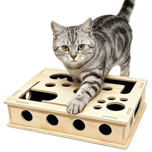 Katzenkratzpuzzle Anreicherungsbox, 30 * 25CM Katzen Kratzbrett, Kratzpuzzle Spielbox Holz mit Kratzer, Interaktives katzenspielzeug Selbstbeschäftigung für Indoor Katzens