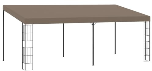 QJBSAVVA Belvédère Mural 6x3 m, Pergola Adossée en Acier Enduit de Poudre avec Toile en Polyester, Tonnelle de Jardin pour Terrasse et Extérieur, Ombrage pour Maison, Couleur Taupe