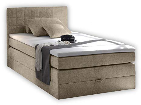 Stella Trading HAWAII 1 Boxspringbett 120x200 mit Bettkasten, Sand - Bequemes Bett mit Bonell Matratze H2-H3 & Komfortschaum Topper - 121 x 107 x 209 cm (B/H/T)