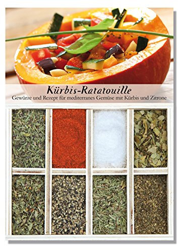 Kürbis-Ratatouille – 8 Gewürze für mediterranes Gemüse mit Kürbis und Zitrone (50g) – in einem schönen Holzkästchen – mit Rezept und Einkaufsliste – Geschenkidee für Feinschmecker – von Feuer & Glas