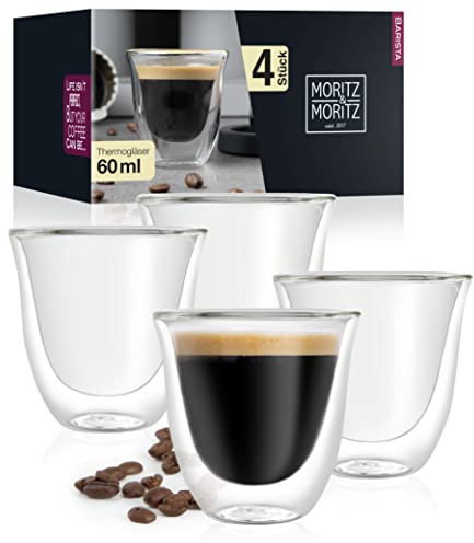 Moritz & Moritz Barista Napoli 4 x 60 ml Espressogläser Doppelwandig - Espresso Tassen Set aus Glas für Heiß- und Kaltgetränke - Spülmaschinengeeignet