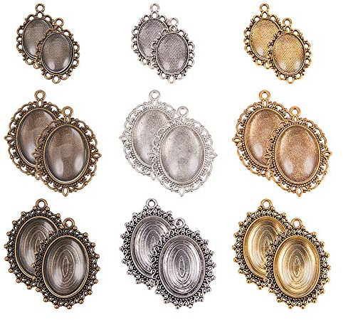 PandaHall Elite 45 Sets tibetischen Stil DIY Anhänger Sets einschließlich 45 Stück Alloy Anhänger und 45 Stück Oval Klarglas Cabochon für DIY Schmuck machen