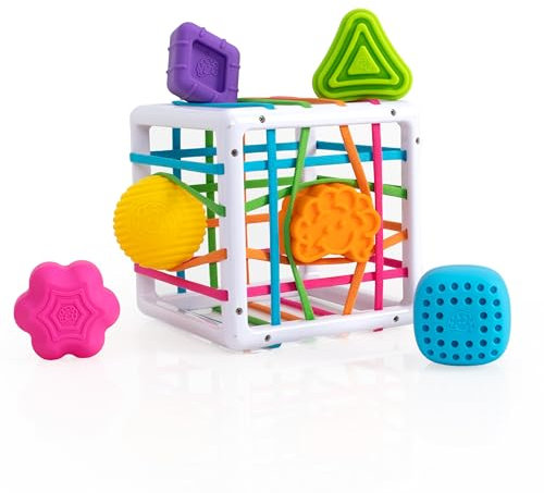 Fat Brain InnyBin Le cube à formes sensorielles. Jouet pour jeunes enfants, coloré qui éveille la curiosité et l'exploration des formes. Jouet éducatif pour enfants de 10mois et +.