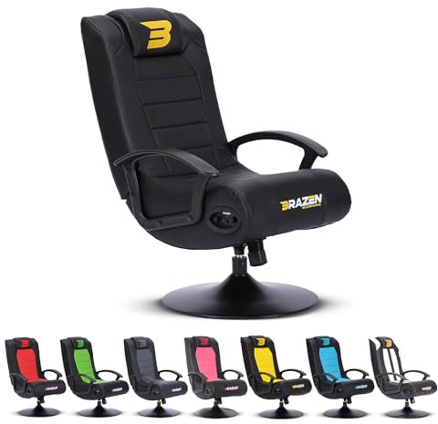 BraZen Stag Kids Gaming Chair for Kids Two Audio Speakers Subwoofer Bluetooth Compatible Boys Girls Small Gaming Chair Foldable Junior Child Speaker Video Games Chairs No Wheels - Black