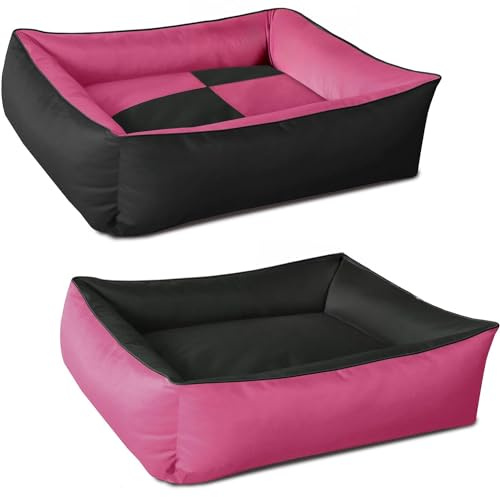 BedDog 2in1 Hundebett MAX Quattro, großes Hundekörbchen aus Cordura, waschbares Hundebett mit Rand, Hundesofa für drinnen, draußen, XL, Candy, pink-schwarz