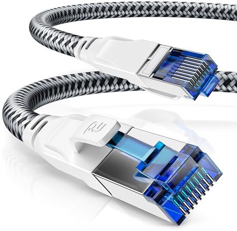 CSL - 10m Netzwerkkabel CAT 8 - LAN Kabel Patchkabel - Baumwollmantel - CAT8.1 High Speed Gigabit Ethernet Cable - 40 Gbits - S/FTP PIMF - RJ45 Stecker - Cat6 Cat7 Cat8 komp - 10 Meter - weiß