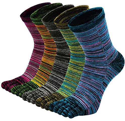 ZFSOCK Calze con Dita Uomo Cotone Calze Sportivi Calzini con 5 Dita Separate per Scarpe con le Dita e Infradito Taglia 39-44, 5 Paia,Colorato 1