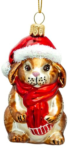 SIKORA BS711 Hase mit Weihnachtsmütze Christbaumschmuck Glas Figur Weihnachtsbaum Anhänger - Premium Line, Variante:braun
