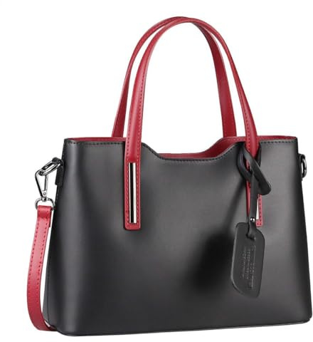 OBC Made IN Italy Damen Echt Leder Tasche Business Shopper Schultertasche Handtasche Ledertasche Umhängetasche Rindsleder Freizeittasche