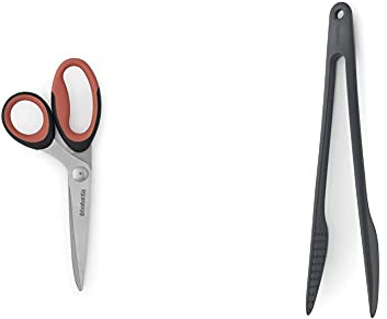 Brabantia 121746 Tasty+ Kitchen Scissors, Terracotta Pink & 122842 Tasty+ Kitchen Tongs Plus Tweezers, Granite Grey