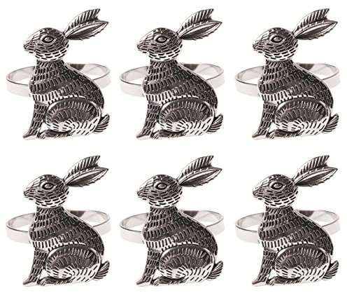 RTWAY Serviettenringe mit Osterhasen-Motiv, exquisite Edelstahl-Hasen-Serviettenschnalle, Hasen-Serviettenringe, Edelstahl, Osterhase, 6 Stück