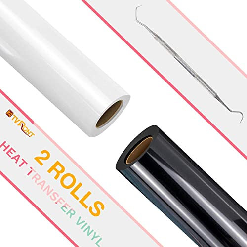 HTVRONT Plotterfolie Textil-30.47cm*243.83cm 2 Rollen Flexfolie Plotter Textil für T-shirt&Kleidung (Weiß und Schwarz)