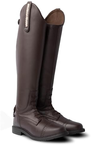 HORZE Femme, Bottes d'équitation Verona, Aspect Cuir, Bracelets Amovibles, Marron, 39R