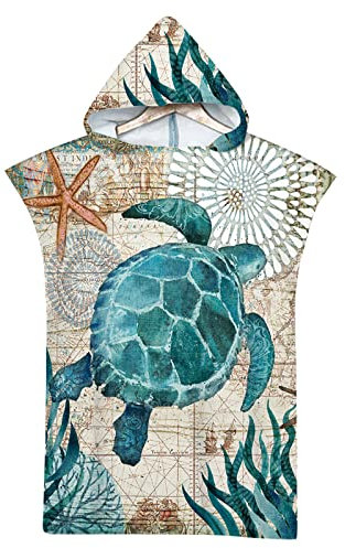 MYSUNBAR Surf Poncho Handtuch mit Kapuze, Drucken Badeponcho Damen Herren, Strand Poncho Kapuze Schnelltrocknend Strandtücher Mikrofaser Bademantel Badetuch Schwimmen