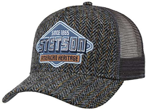 Stetson Harris Tweed Trucker Cap Damen/Herren One Size (ca. 56-59 cm) - Aus 100% Schurwolle - Mit Fischgratmuster und Logo-Aufnäher - Schirmlänge 7 cm - Meshcap Sommer/Winter