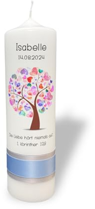 Taufkerze Lebensbaum mit Herzen