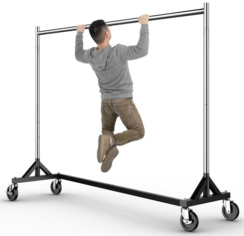 HOKEEPER Commercial Z Base Garment Rack Hold 500LBS Heavy Duty Clothing Rack Adjustable Rolling Clothes Rack for Hanging Clothes Racks on Wheels Portable Z Rack, Chrome Finish