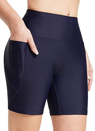 baleaf Short de Bain pour Femme UPF50+ - Résistant au Chlore - Taille Haute - Contrôle du Ventre - avec Poches