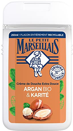 Le Petit Marseillais | Crème de Douche Extra Douce Argan Bio & Karité (flacon de 250 ml) – 92 % d'ingrédients d'origine naturelle – Flacon entièrement recyclable