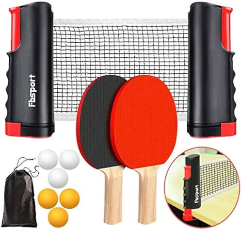 FBSPORT ping pong set, Table Tennis Sets, 2 Bats, 6 Balls and extendable ping-pong nets, Professional Ping Pong Racket Paddle Set with Carry Bag, for Indoor/Outdoor Games