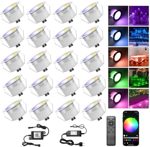 INDARUN WiFi Lampada da terra Faretto da incasso RGB impermeabile IP67 Ø 31 mm - Illuminazione per terrazzo, patio, percorso, parete, giardino, decorazione, interni ed esterni (20 pezzi)
