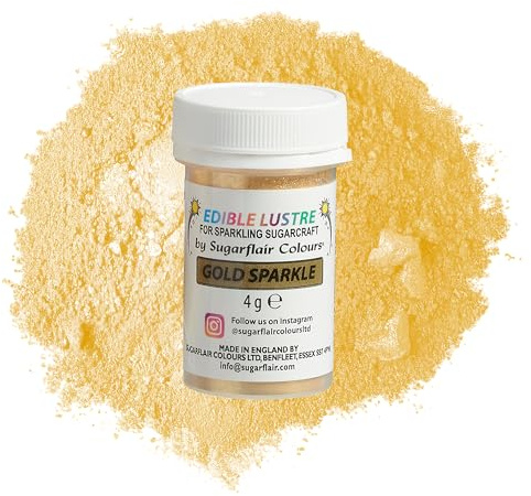 Sugarflair Gold Sparkle Edible Lustre Dust, Add a Lustrous Shine to Cakes or Decorations. Brush On or Add Rejuvenator to Create Eye-Catching Edible Paint, Gives Shine to Your Bakes - 4g