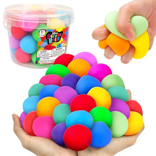 Squishy Stress Balls for Kids - 32 Pack Slow Rising Stretchy Stress Balls for Kids, Fidget Stress Toys for Autism & ADD/ADHD, Pull Stretch Fidgets for Classroom Prize Box Toys, Classroom Must Haves