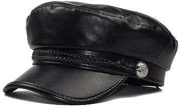 Nanwansu Women Fiddler Cap Newsboy Hat PU Leather Visor Beret Cap Black