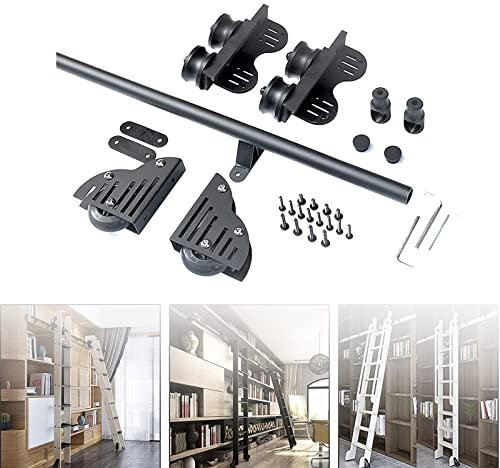 CGLYYDS Bibliotheksleiter Hardware Kit Schiebetür Kit Schieber Leiter Kit,3,3 Fuß bis 20 Fuß Stahlrohr-Röhrchen-Mobilfunkschienen (Keine Leiter),für Home/Innenräume/Loft,6.6ft/200cm
