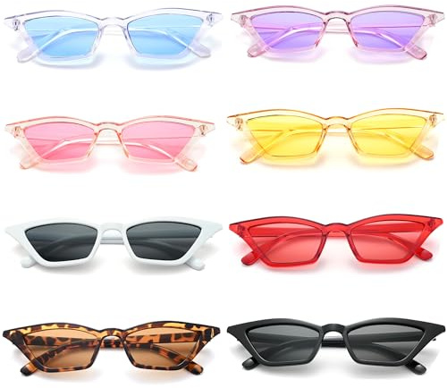 8 Stück Cateye Sonnenbrille Damen,Vintage Lustige Kleine Schmal Sonnenbrillen Party Retro Bunte Katzenaugen Brille Set für Damen Frauen