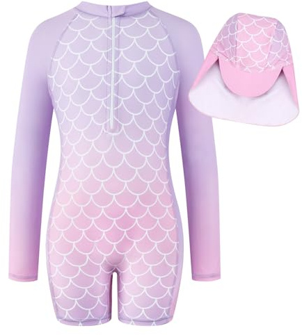 JiAmy BañAdor NiñA Una Pieza, Traje De BañO Sirena con ProteccióN Solar UPF 50+,BañAdor Natacion NiñA Verano con Cremallera para NiñA,Morado Sirena 6-7 años