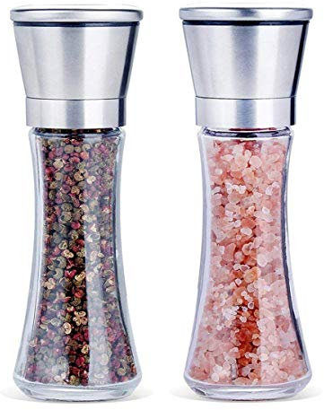 TONZN Molinillo de Sal y Pimienta Profesional de Acero Inoxidable, Juego de 2 molinillos de Pimienta y salero, salero y pimentero, Molinillo de Especias con Grosor Ajustable