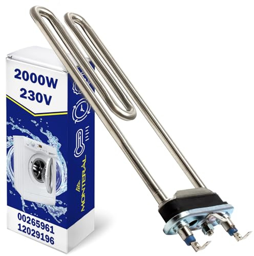 Washing Machine Heating Element Resistance 2000W 230V 12029196 for Bosch | 00265961 for Siemens Maxx Logixx Classixx iQ100 iQ300 iQ700 iQ800 - Warranty 10 Years - MONTERAL